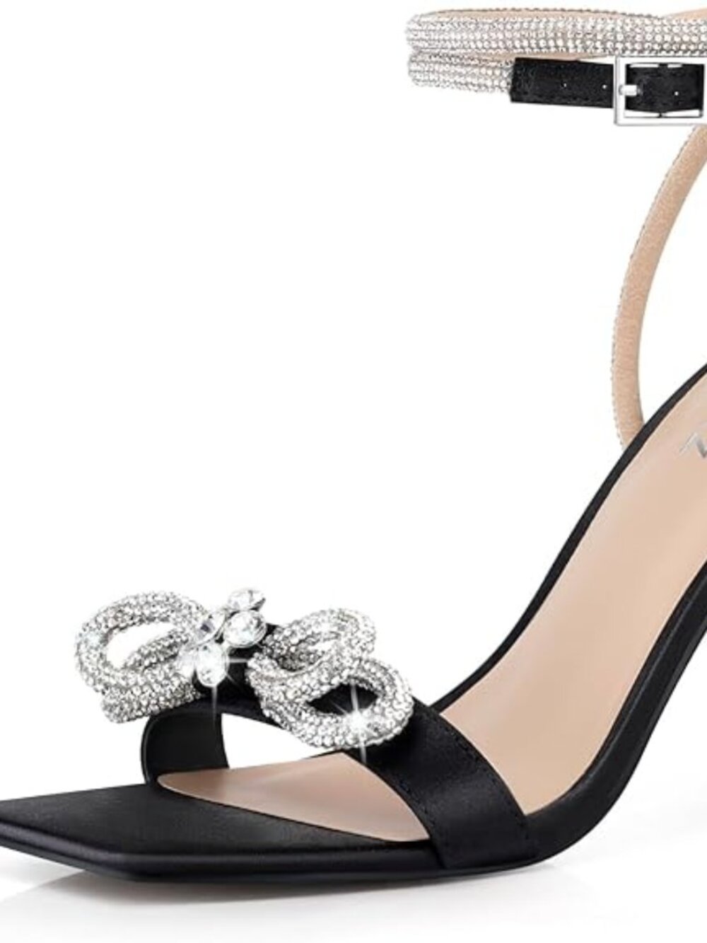Women Strappy Bow Heels: Double Bowknot Open Toe Kitten Heeled Sandals, Sparkly
